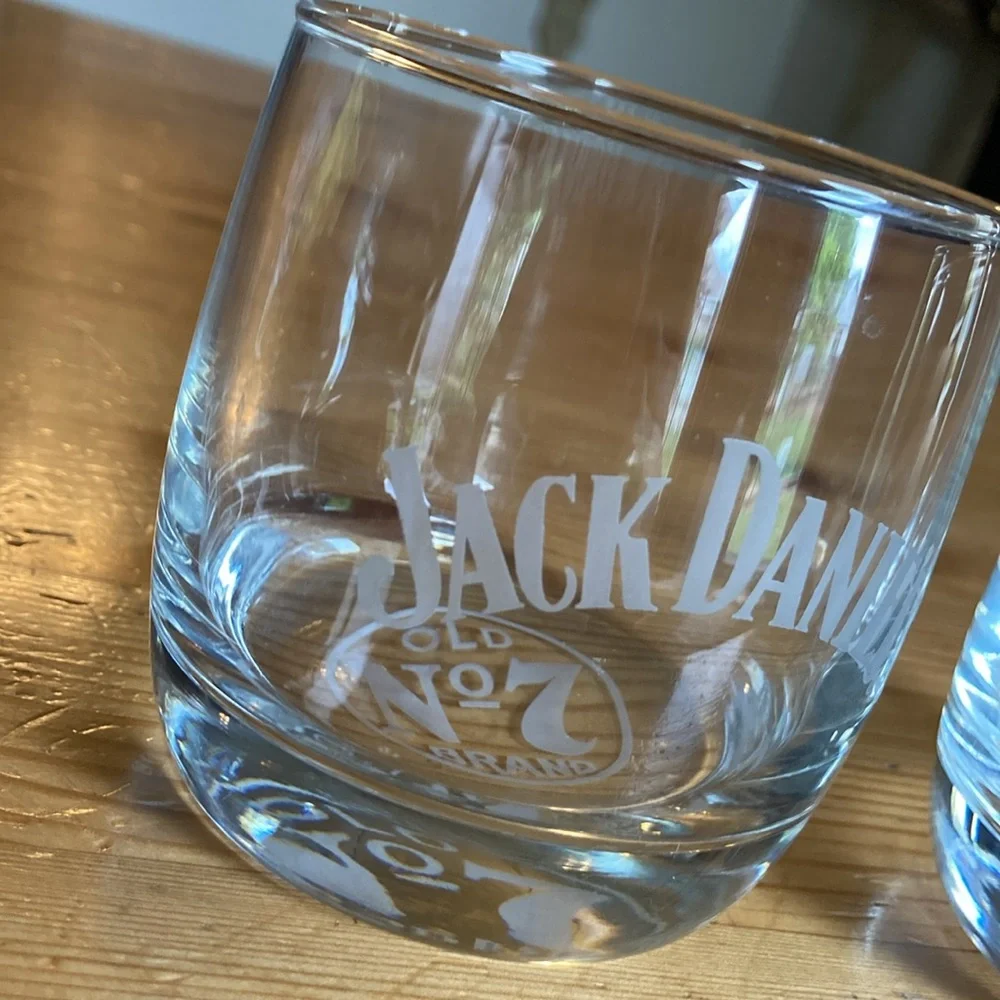 Jack Daniels Whiskey Glass Old No. 7 Brand Clear Rocks Round Set of 2